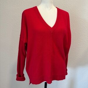 Feel The Piece Red V-Neck Women's Sweater